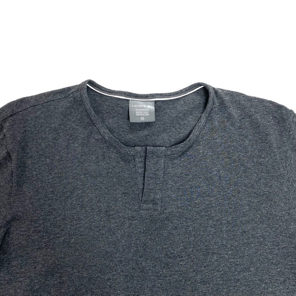 LACOSTE Sleepwear Slits Neck Crew Neck T-shirt In Charcoal Gray Size M - Picture 4 of 9
